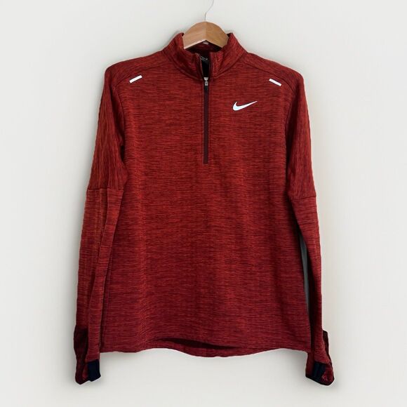 Nike Running 1/4 Zip Pullover M Red Therma Sphere Element‎ Thumb Holes Mittens - Picture 1 of 10